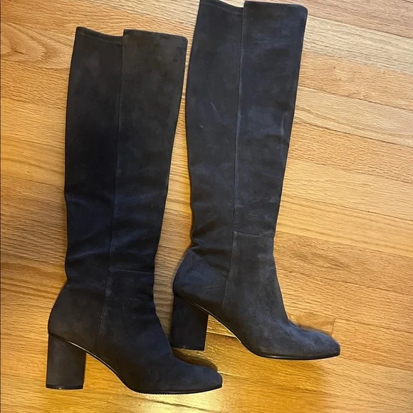 Stuart Weitzman Eloise Asphalt Suede Heeled Boots - Picture 1 of 15